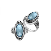 Sterling Silver Blue Topaz Quartz Oval Shape Balinese Vintage Statement Ring